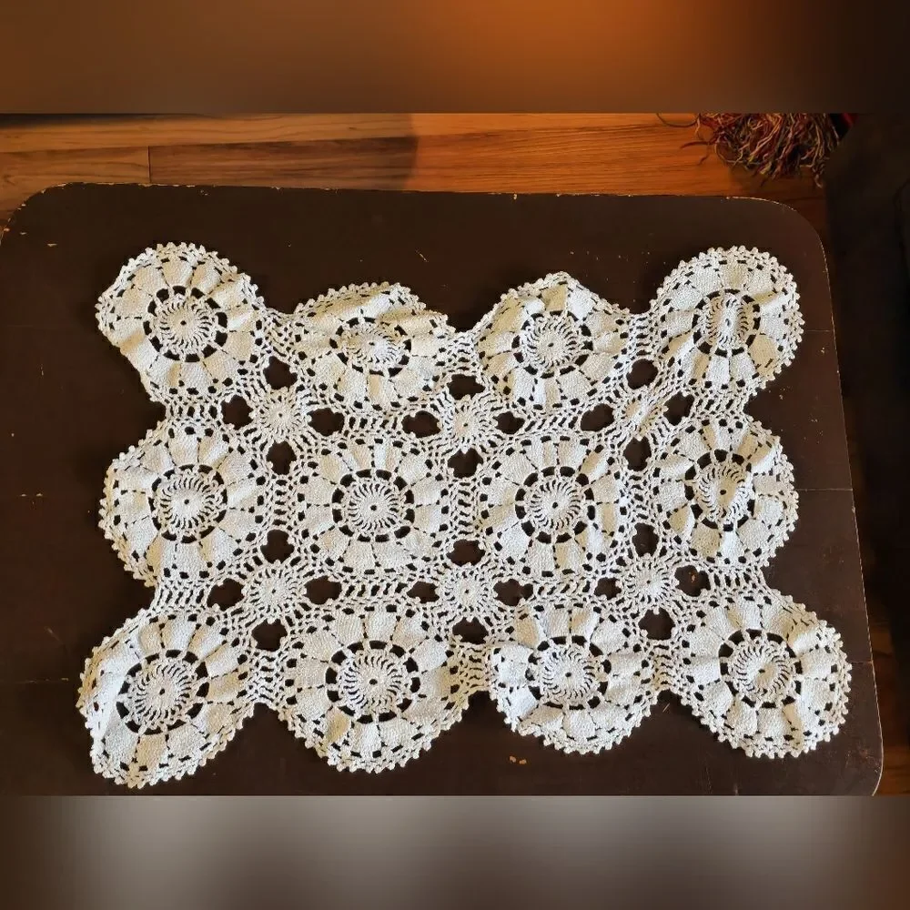 Vintage crocheted lotus diamond pattern doily